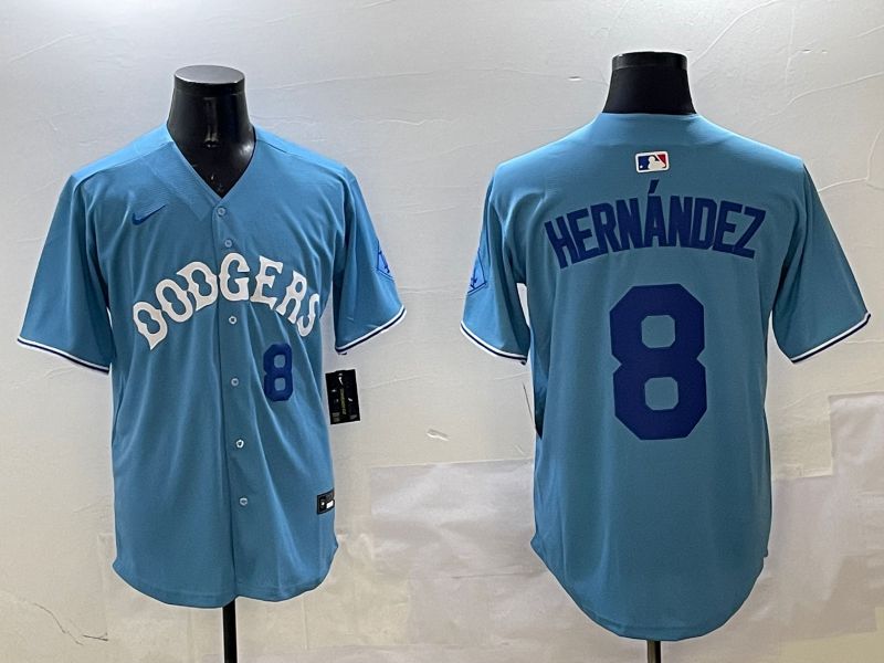 Men Los Angeles Dodgers #8 Hernandez Light Blue Throwback Game 2025 Nike MLB Jersey style 22->los angeles dodgers->MLB Jersey